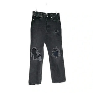 BDG Urban Outfitters High Rise Distressed Relaxed Straight Black Jeans Womens 28